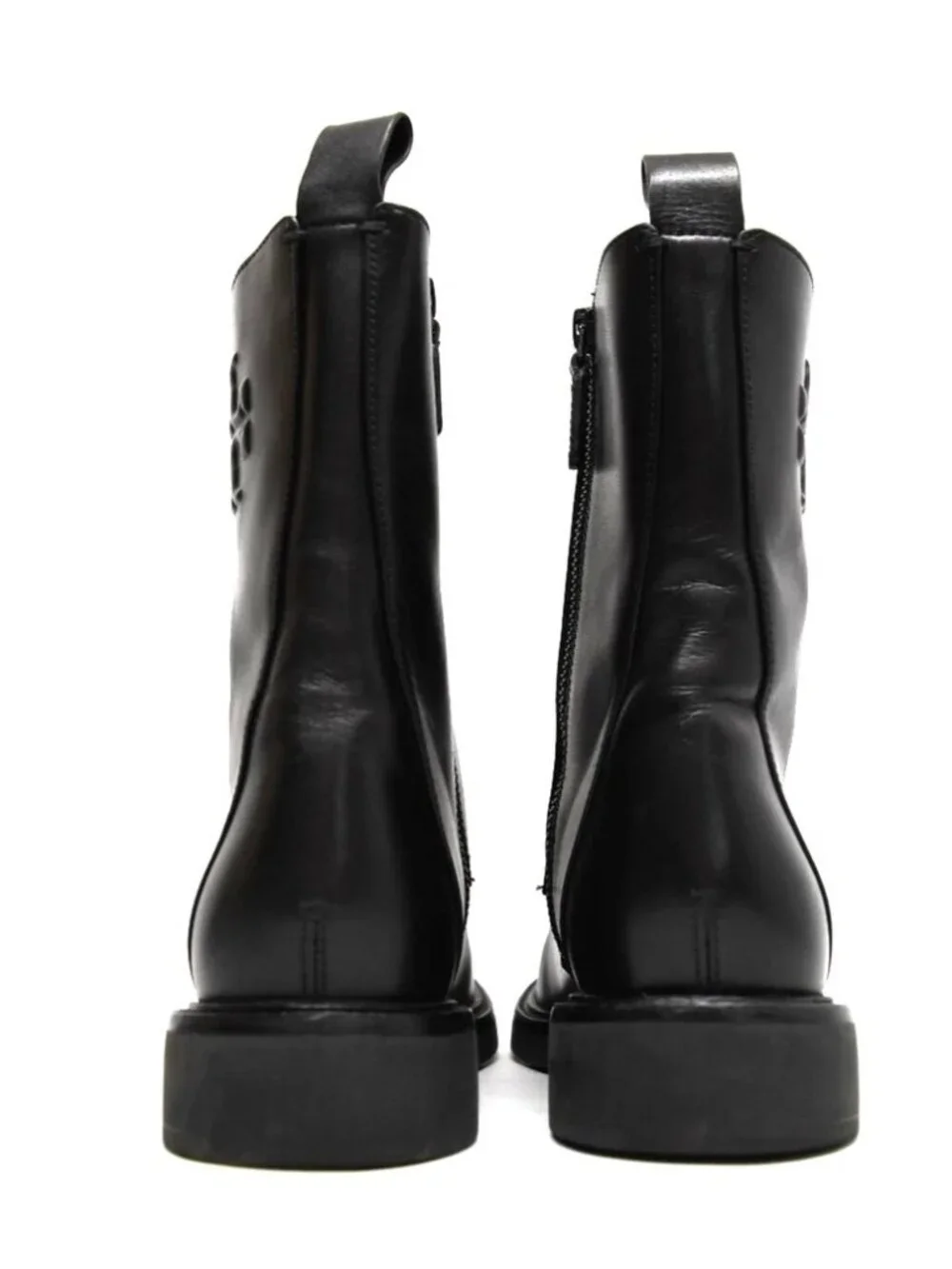 New! Tory Burch Double T Combat Boots Black Leather Size 8.5M DD509A 154336